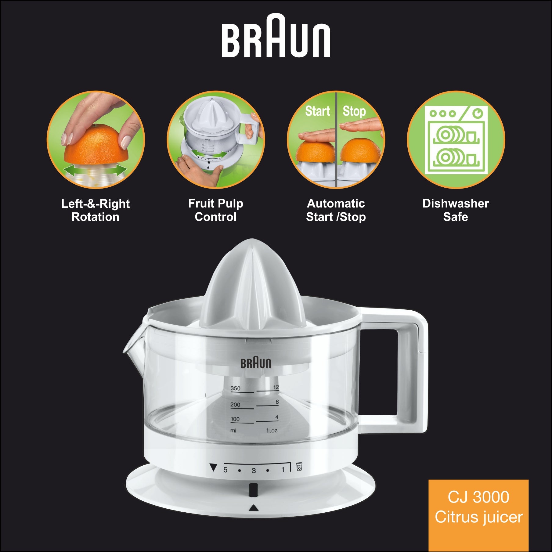 CitrusQuick 1 Citrus Juicer CJ3000 White – Braun India